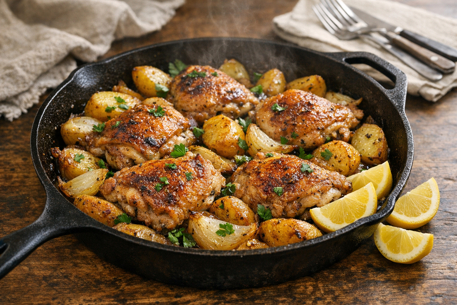 One Pan Chicken Thighs with Potatoes