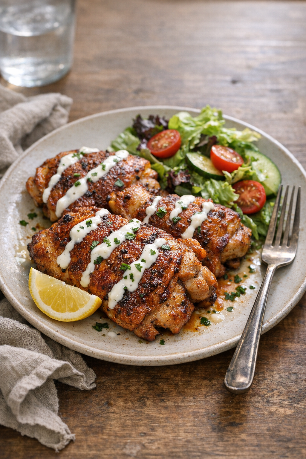 Paprika Roasted Chicken Thighs with Garlic Yogurt