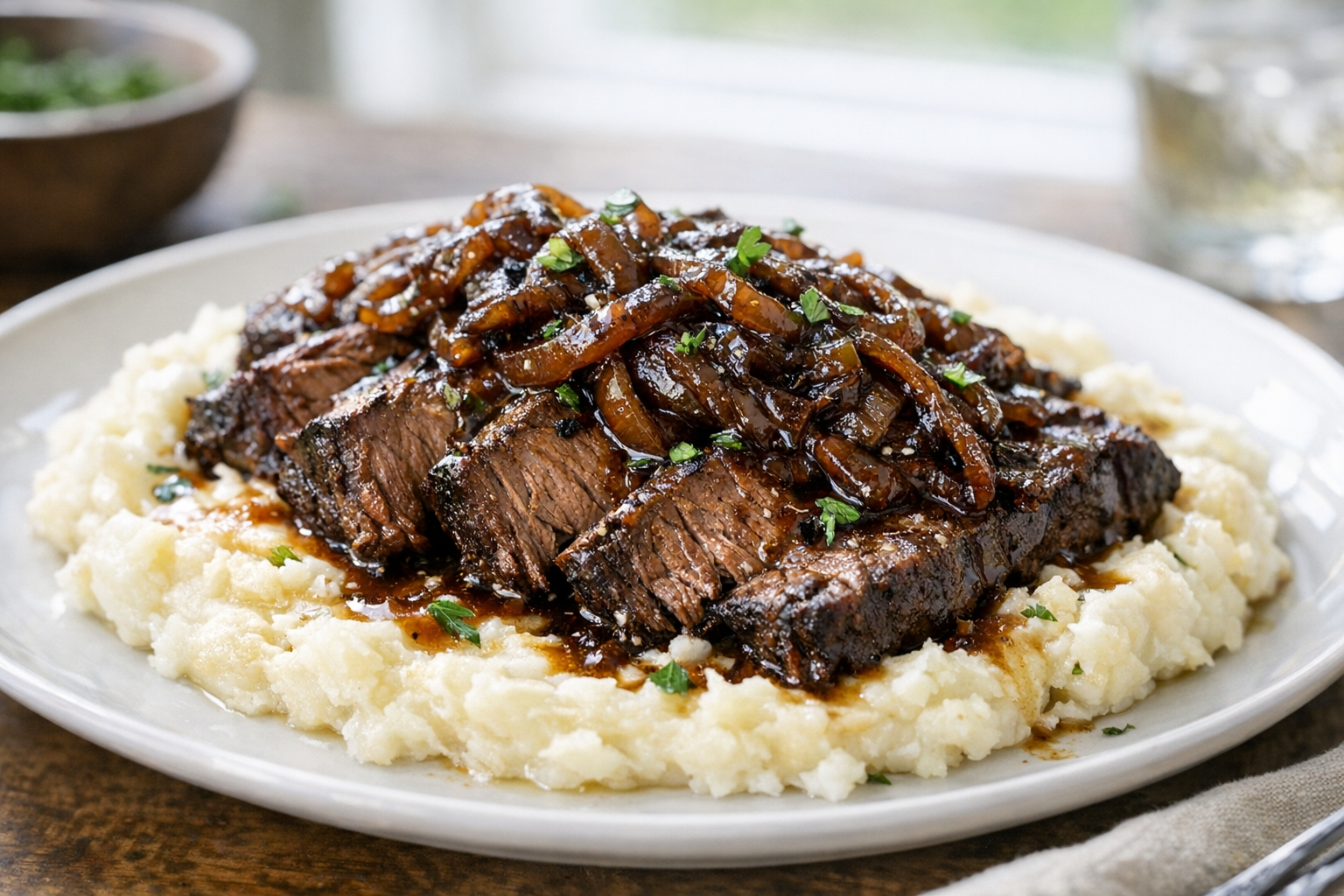 Slow Cooker Beef with Balsamic Onions and Herbs