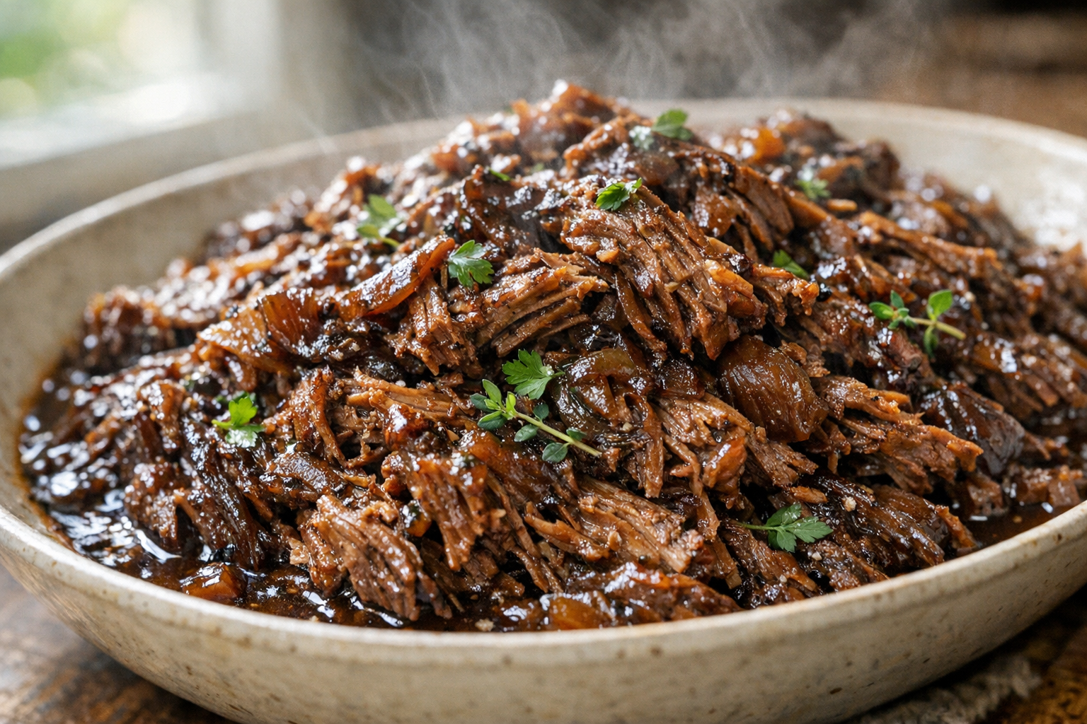 Slow Cooker Beef with Balsamic Onions and Herbs