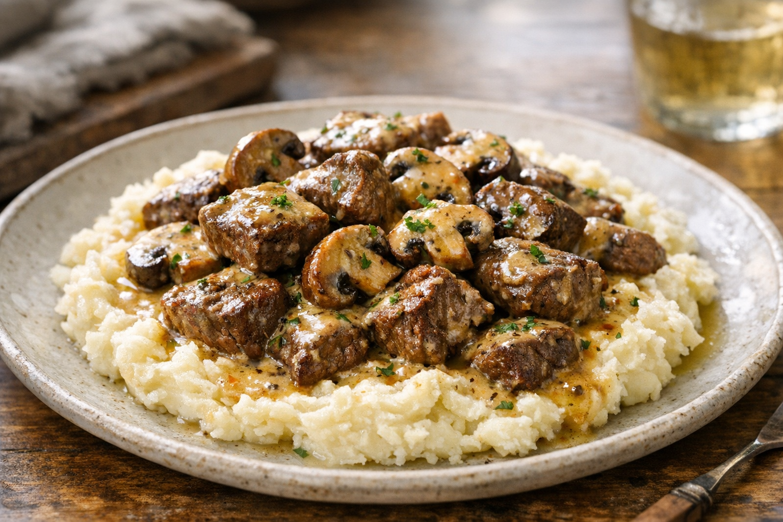 Skillet Beef with Mushrooms and Dijon Cream