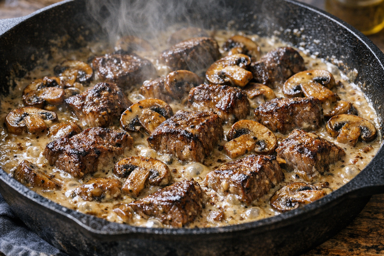 Skillet Beef with Mushrooms and Dijon Cream