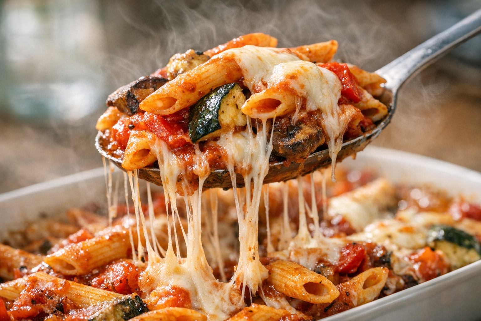 Baked Penne with Roasted Vegetables and Mozzarella