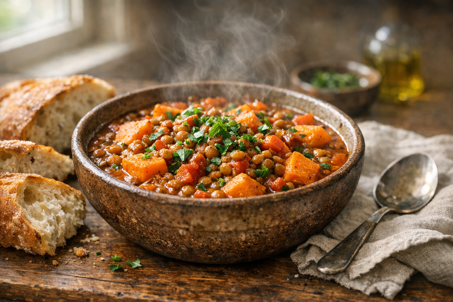 Lentil Sweet Potato Stew with Smoked Paprika