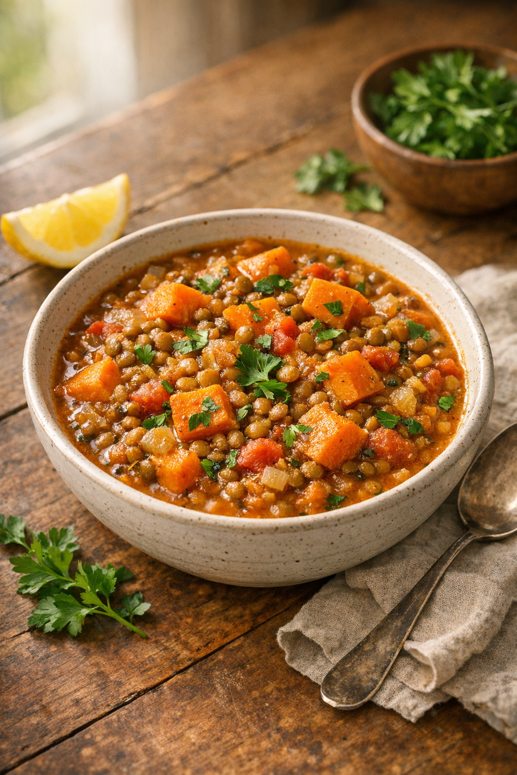 Lentil Sweet Potato Stew with Smoked Paprika