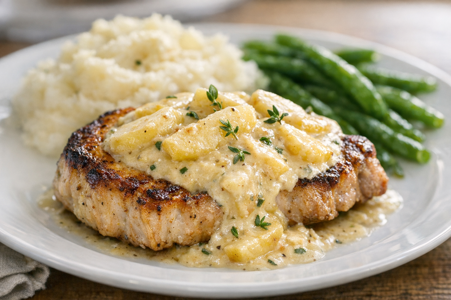 Oven-Baked Pork Chops with Creamy Apple Sauce
