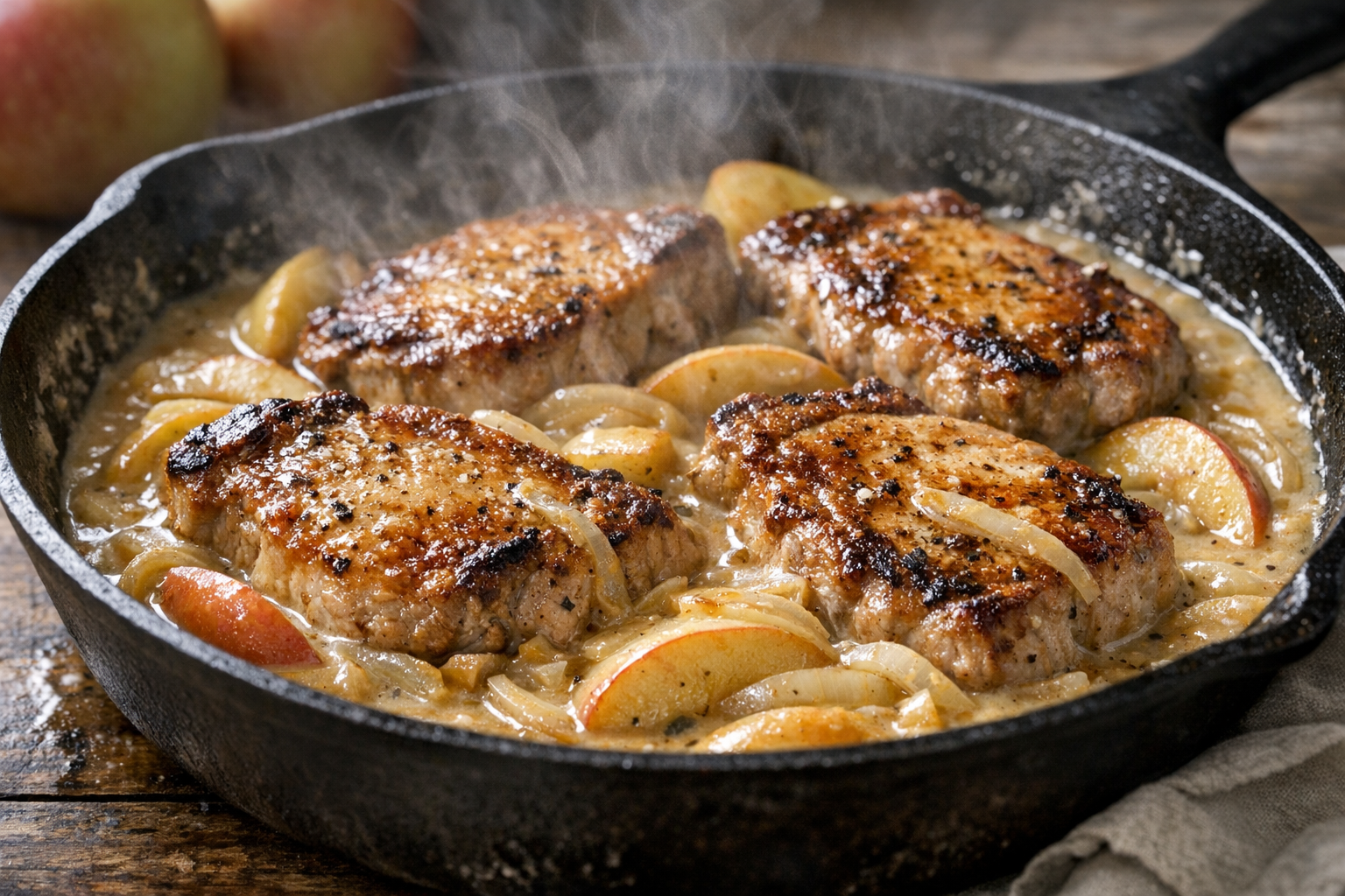 Oven-Baked Pork Chops with Creamy Apple Sauce