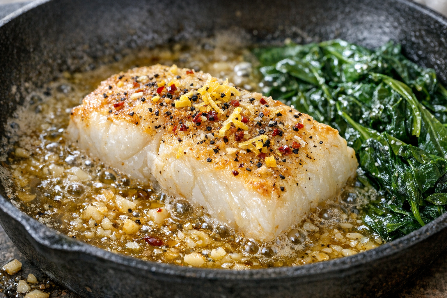 Garlic Butter Cod with Lemon Spinach (20 Minutes)