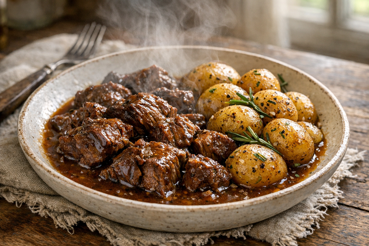 Slow-Braised Beef with Rosemary Potatoes Recipe