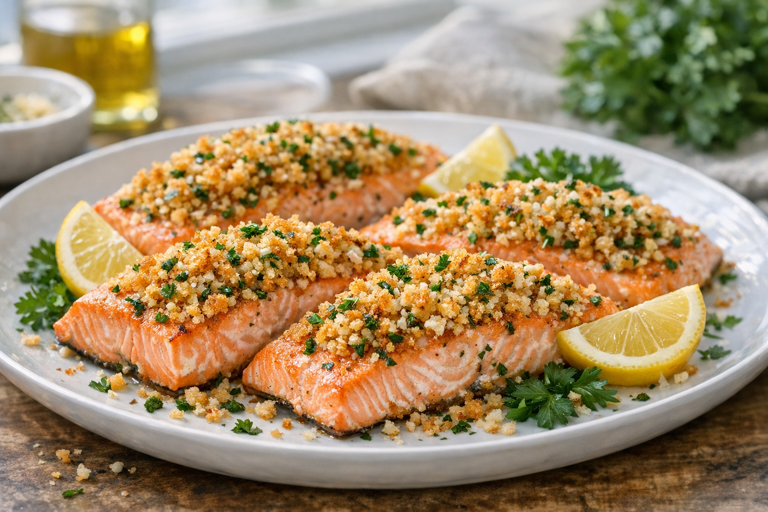 Oven-Roasted Salmon with Garlic Butter Crumbs