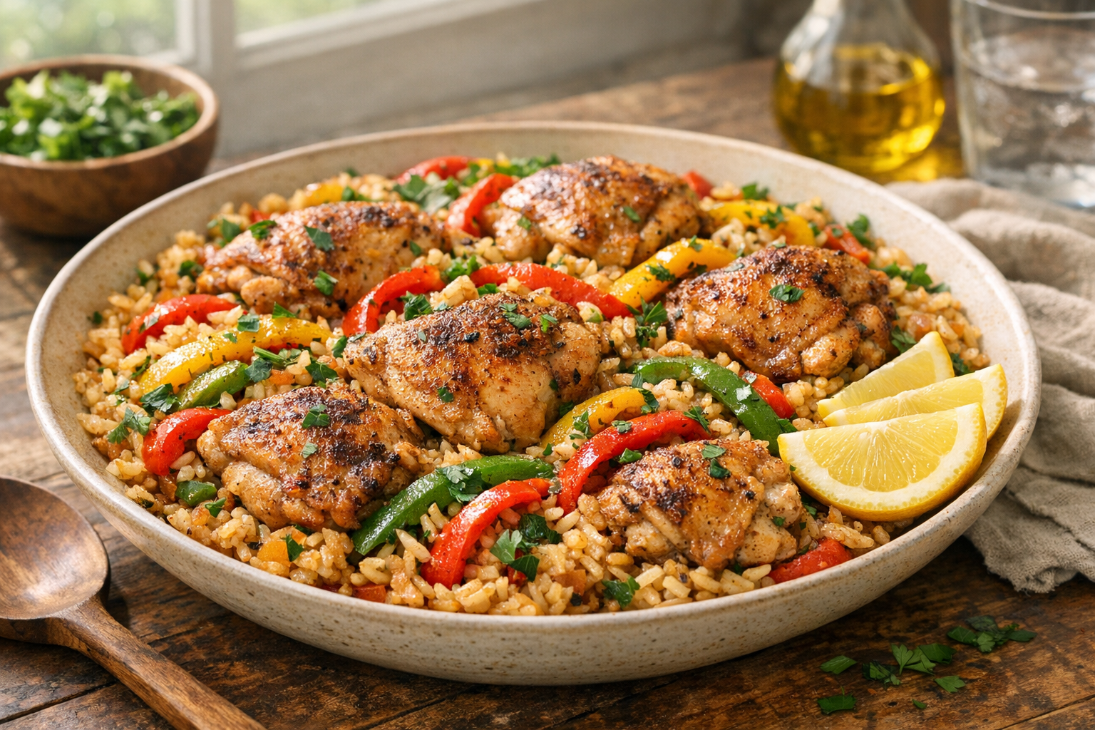 One-Pan Chicken and Rice with Peppers & Herbs