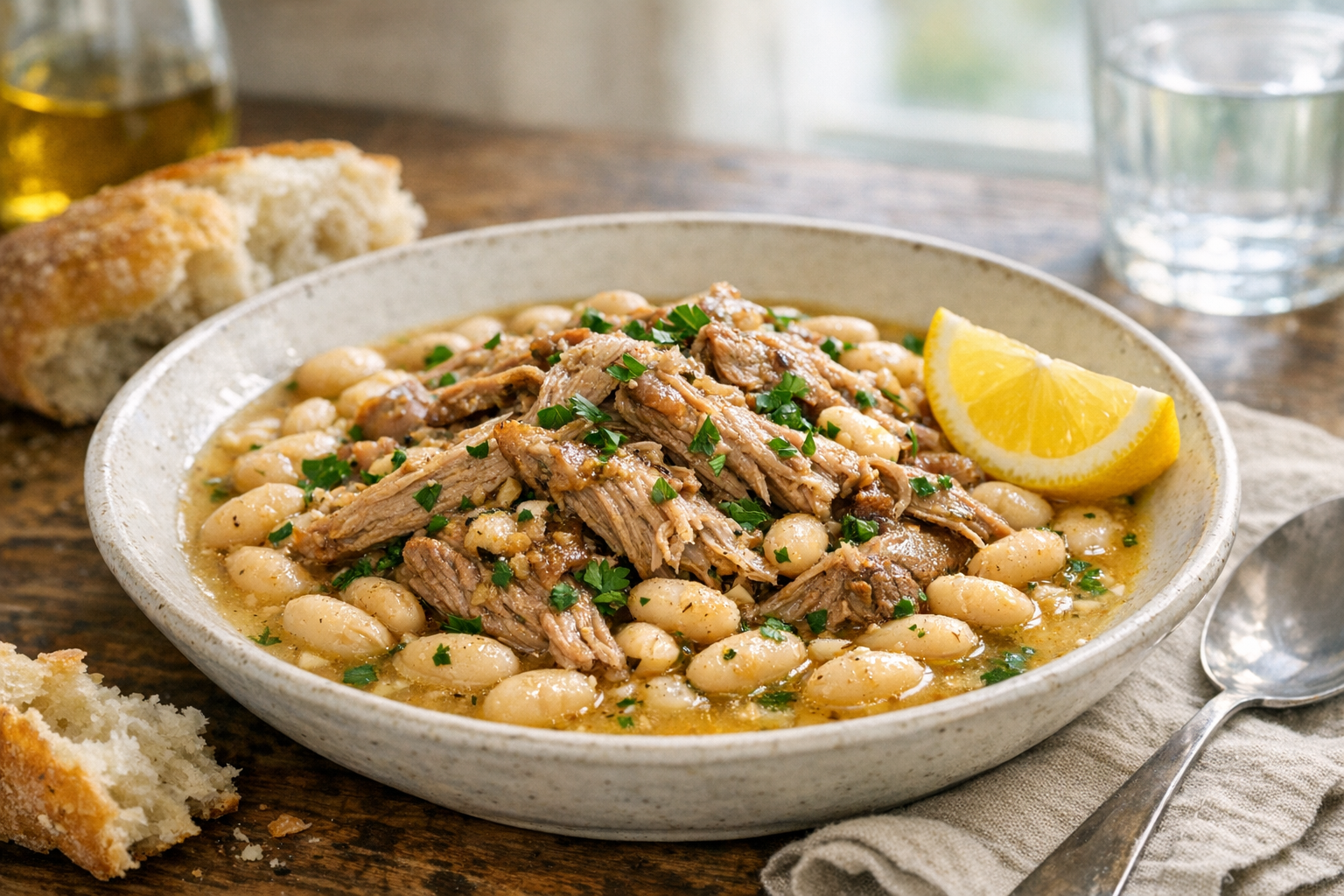 Slow Cooker Pork with Garlic and White Beans