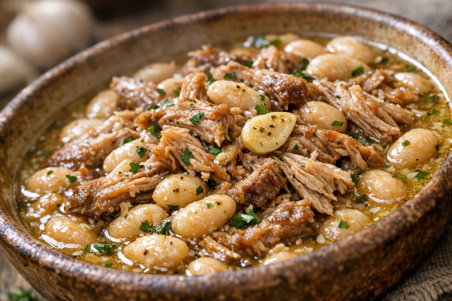 Slow Cooker Pork with Garlic and White Beans