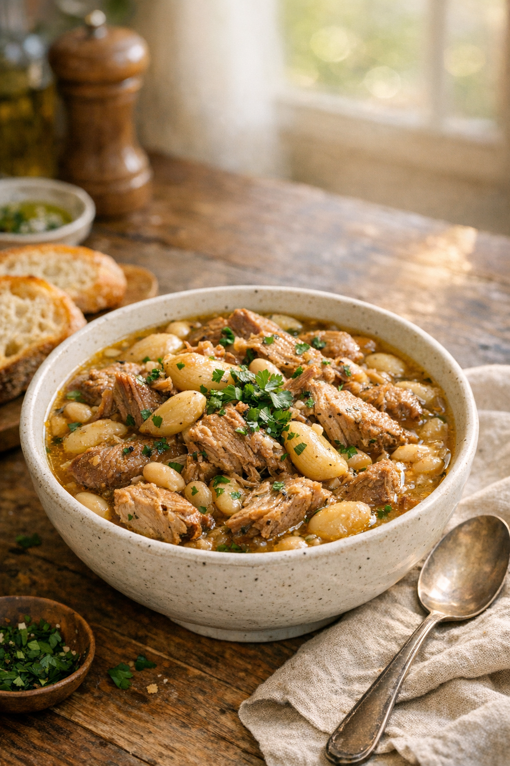 Slow Cooker Pork with Garlic and White Beans