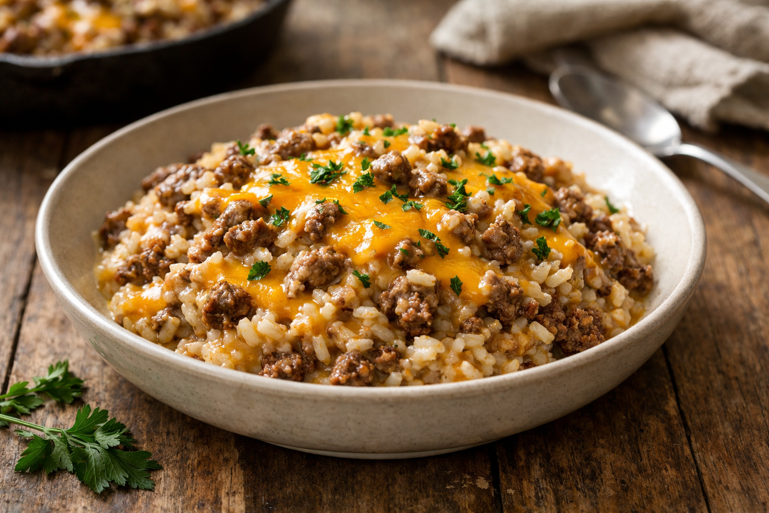 Creamy Beef and Rice Skillet (One-Pan Dinner)