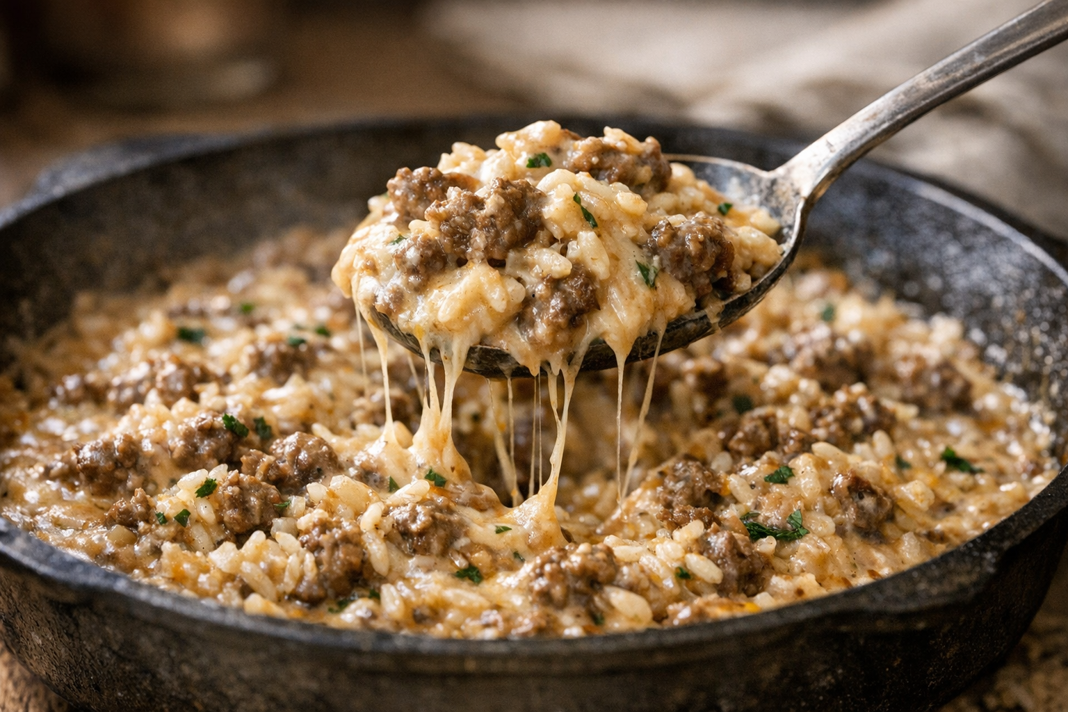Creamy Beef and Rice Skillet (One-Pan Dinner)