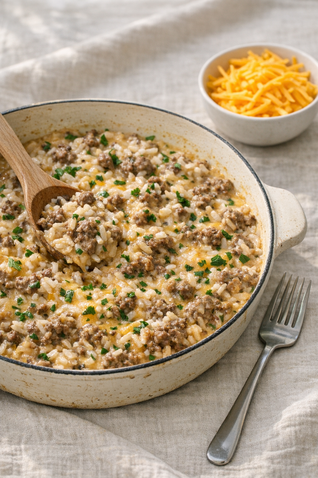 Creamy Beef and Rice Skillet (One-Pan Dinner)