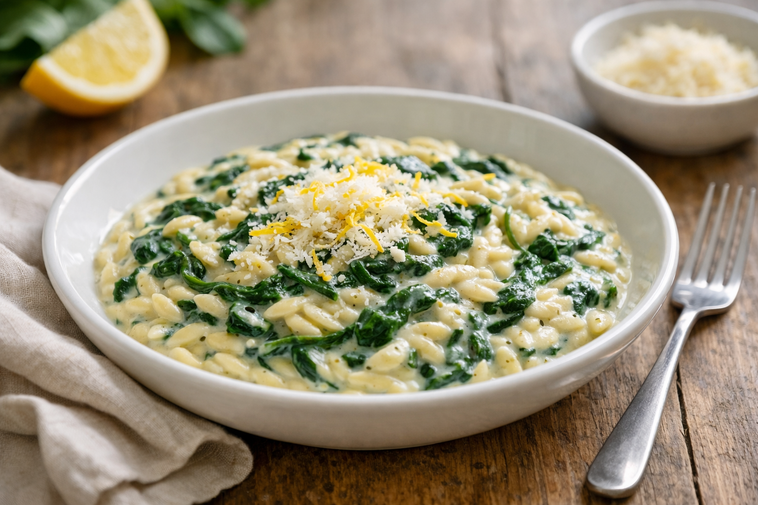 Creamy Spinach Orzo with Garlic (20-Minute Recipe)