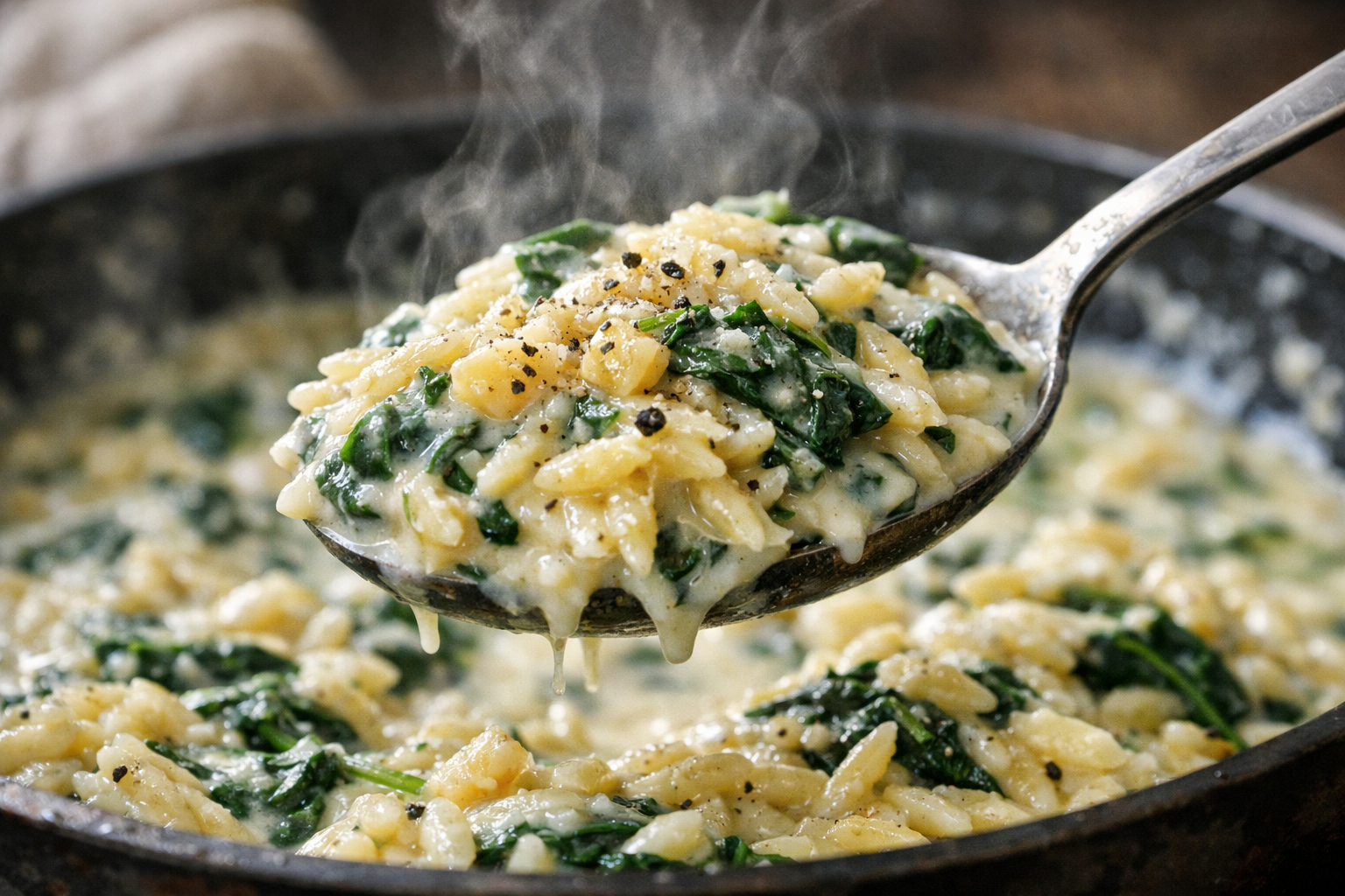 Creamy Spinach Orzo with Garlic (20-Minute Recipe)