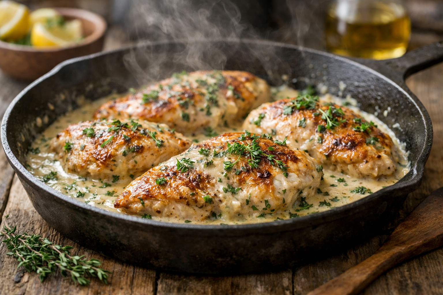 One-Skillet Chicken with Creamy Herb Sauce