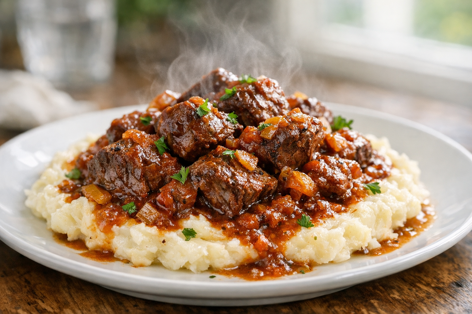 Slow Cooker Beef with Tomato Onion Gravy