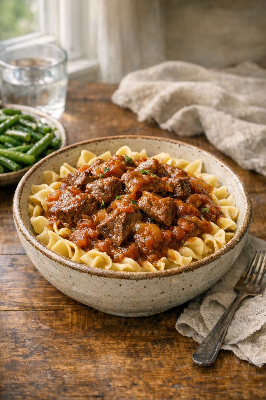 Slow Cooker Beef with Tomato Onion Gravy