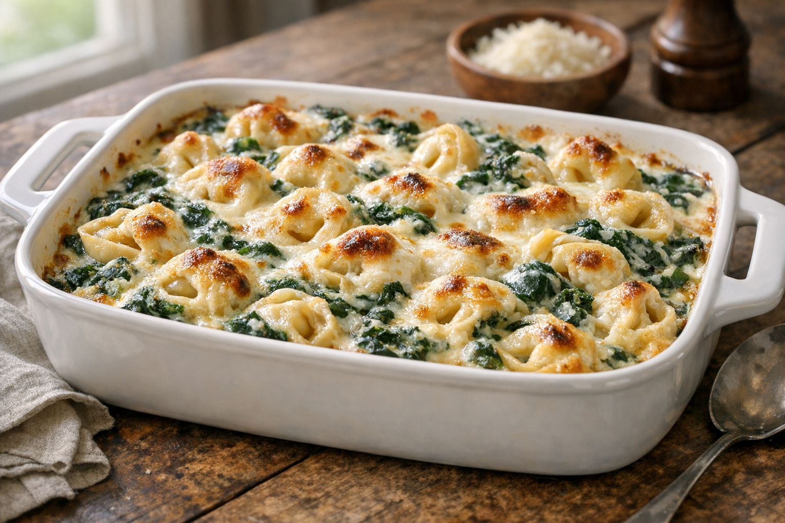 Baked Creamy Spinach Tortellini (Easy, Cheesy)