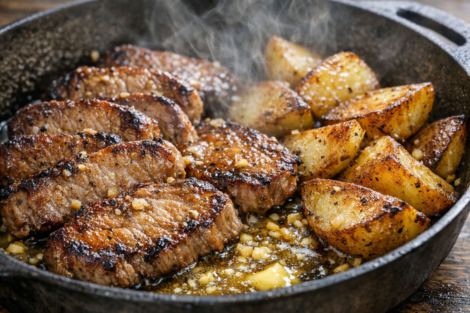 Skillet Pork and Potatoes with Garlic Butter