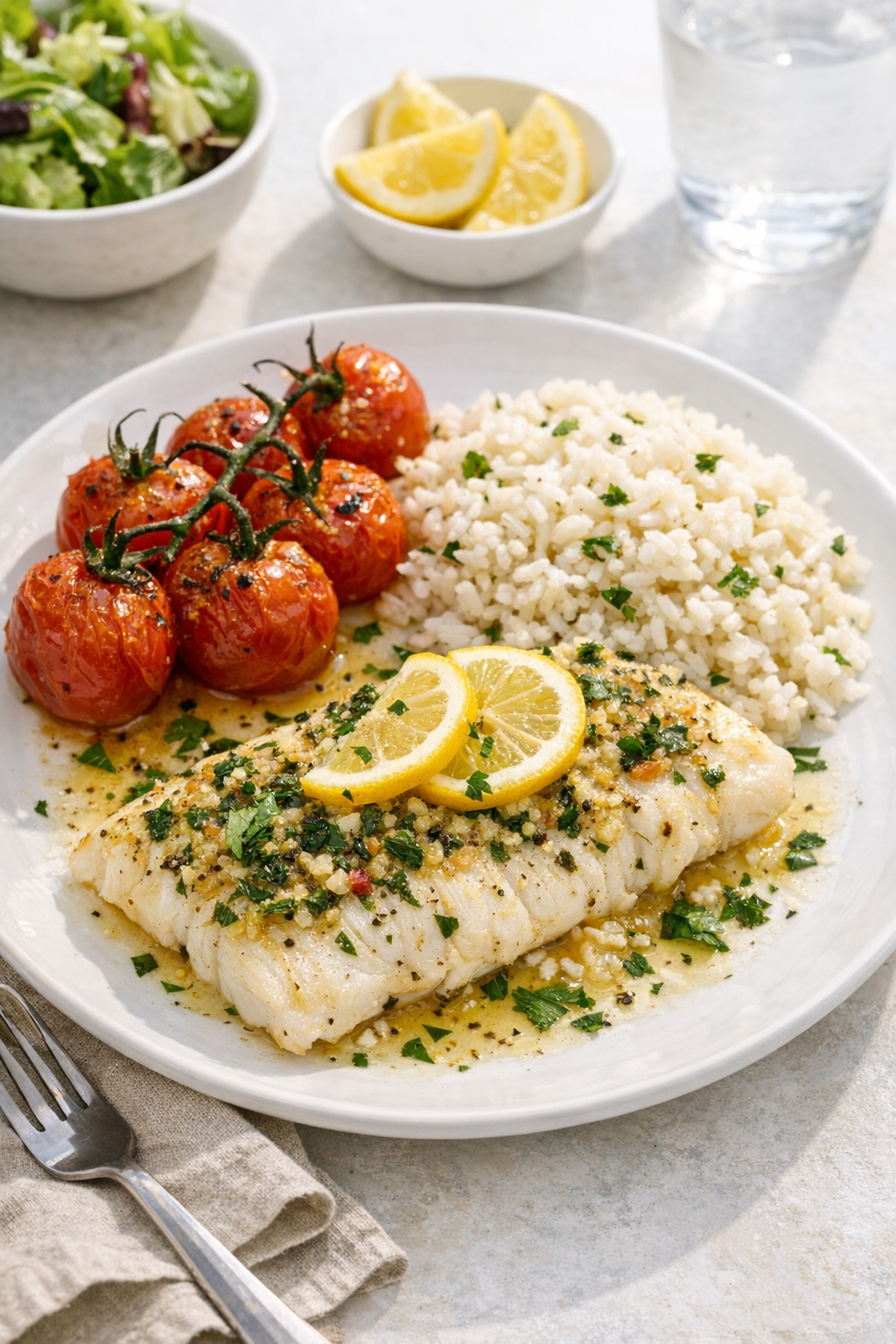 Lemon Herb Baked Pollock with Tomatoes (Easy)