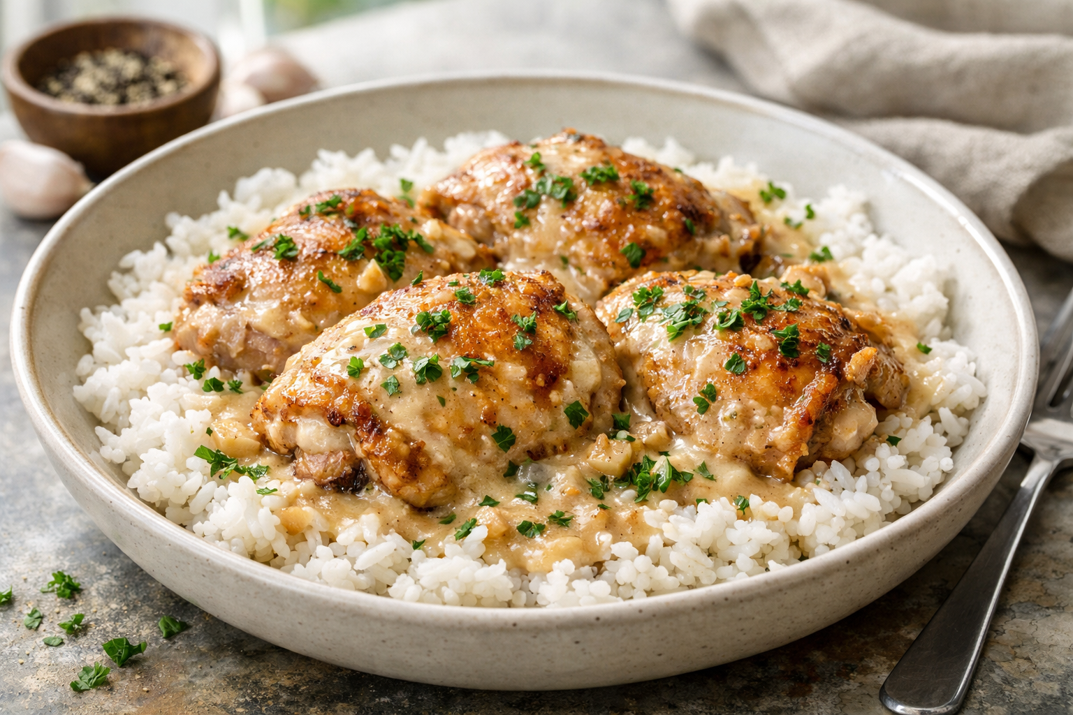 Creamy Garlic Chicken with Rice (One-Pan Dinner)