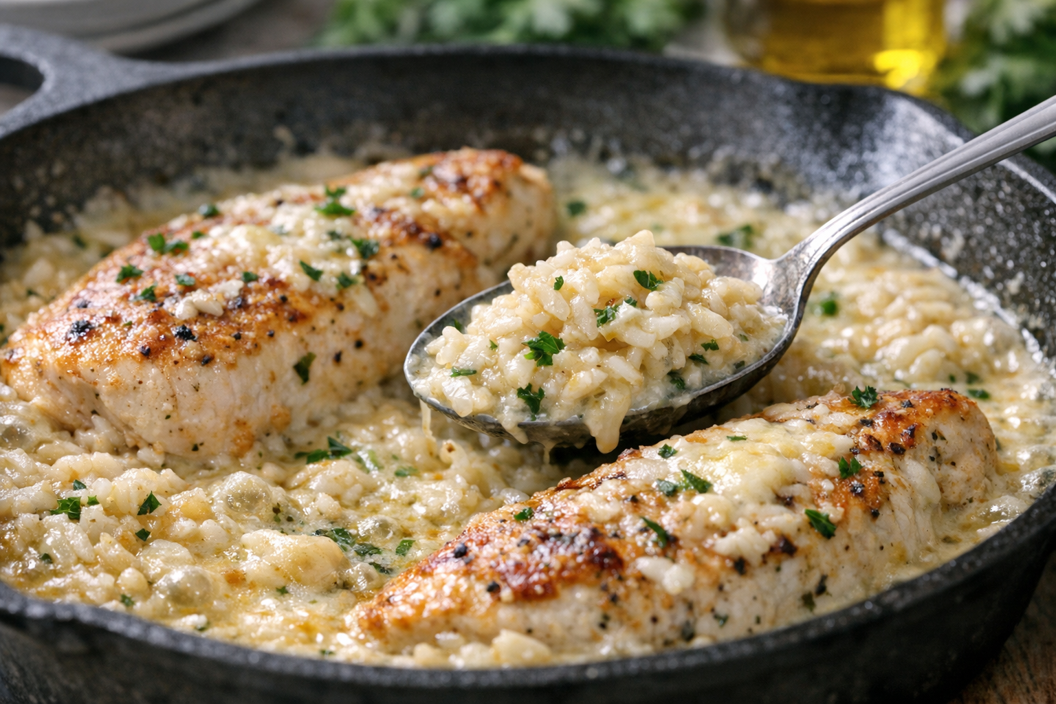 Creamy Garlic Chicken with Rice (One-Pan Dinner)