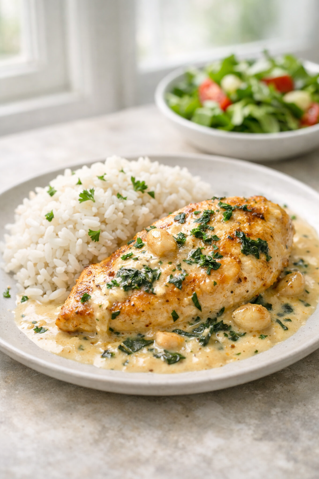 Creamy Garlic Chicken with Rice (One-Pan Dinner)