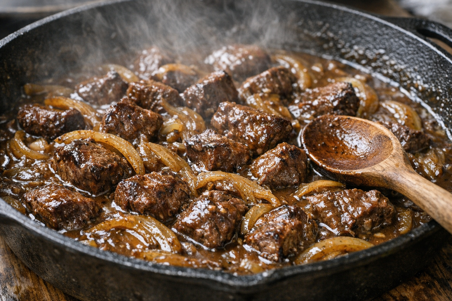 Skillet Beef Tips with Onion Gravy (Easy Dinner)