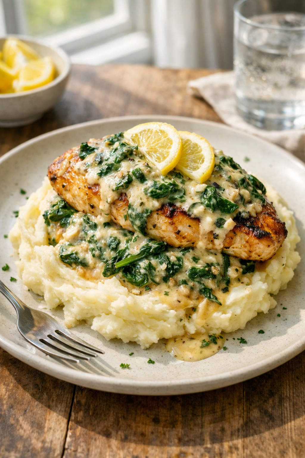 Skillet Chicken with Lemon Cream Spinach