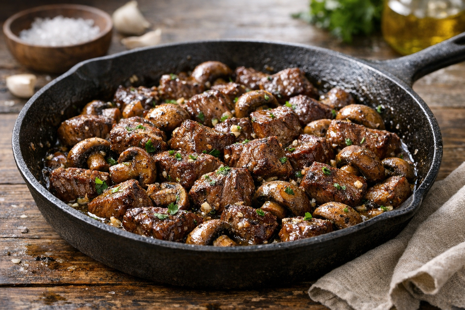 Beef and Mushroom Skillet with Garlic Butter