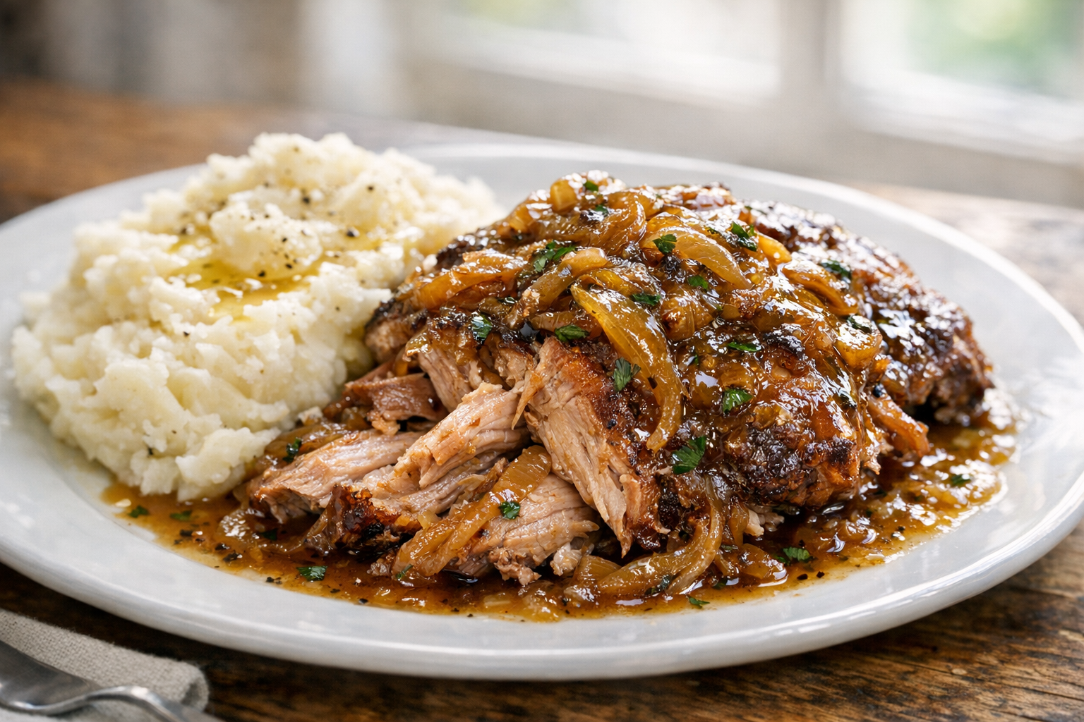 Slow Cooker Pork with Onion Herb Sauce (Easy & Tender)