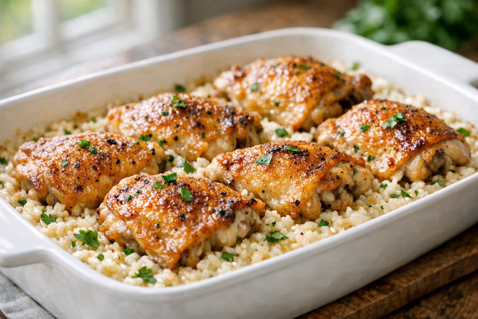 Oven-Baked Chicken with Creamy Rice (One-Pan)