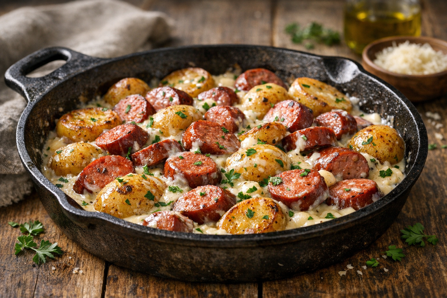 One-Pan Sausage and Creamy Potatoes Recipe
