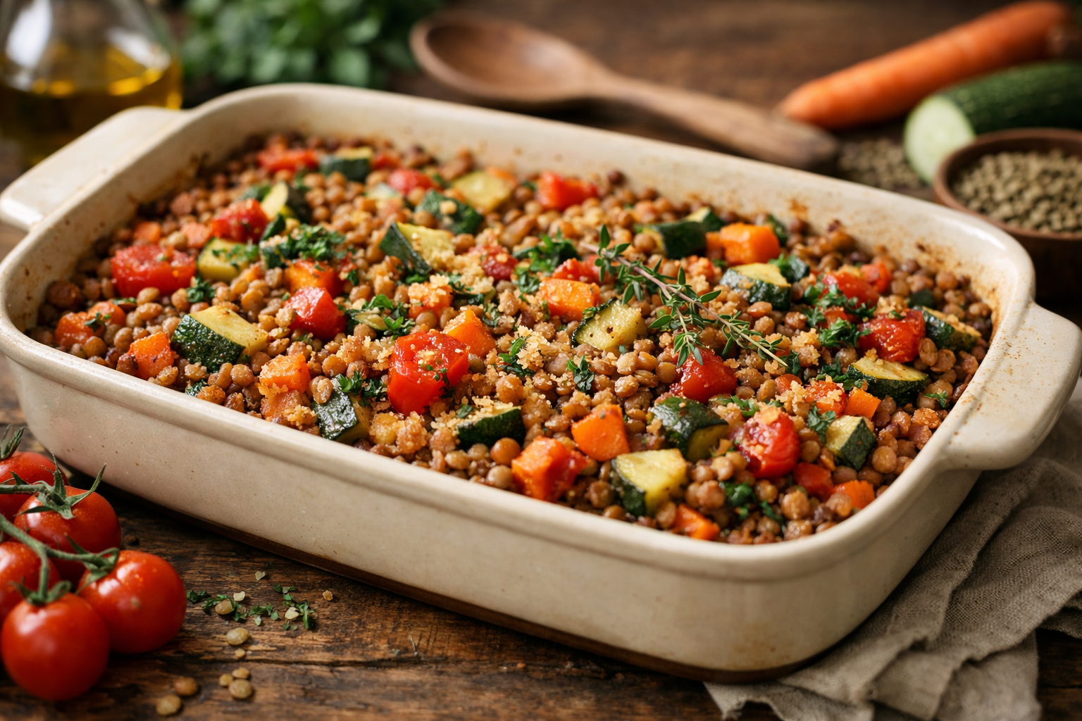 Lentil Vegetable Bake with Herbs (Easy, Cozy Dinner)