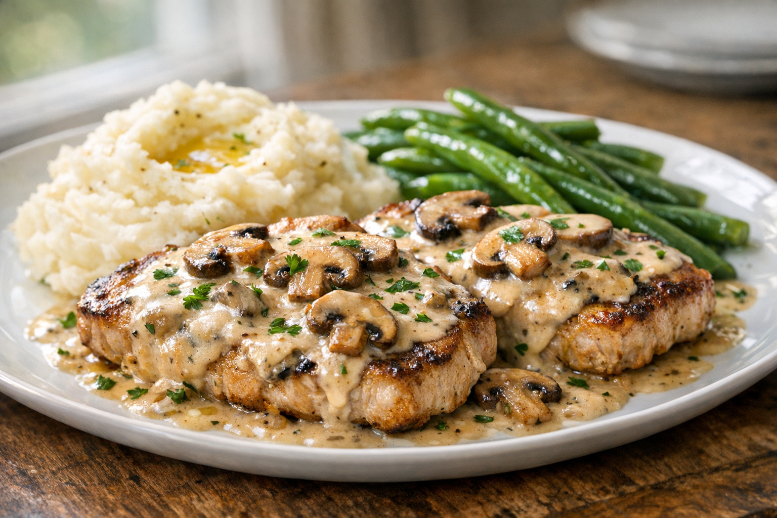 Oven-Baked Pork with Creamy Mushroom Sauce
