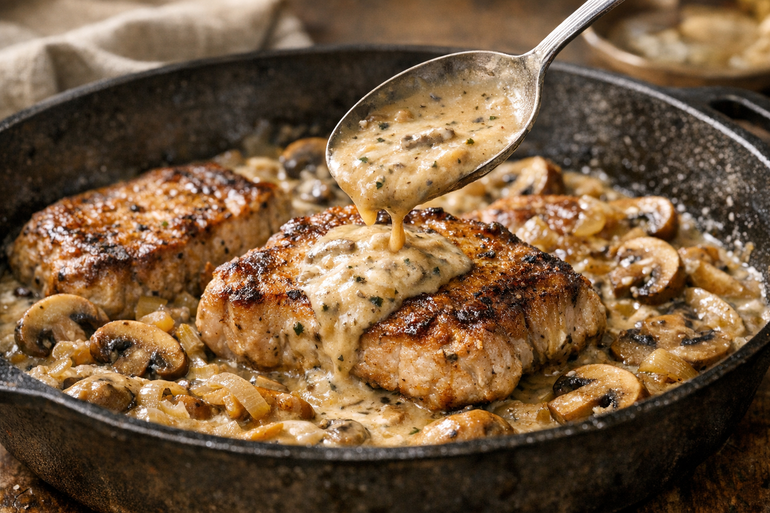 Oven-Baked Pork with Creamy Mushroom Sauce
