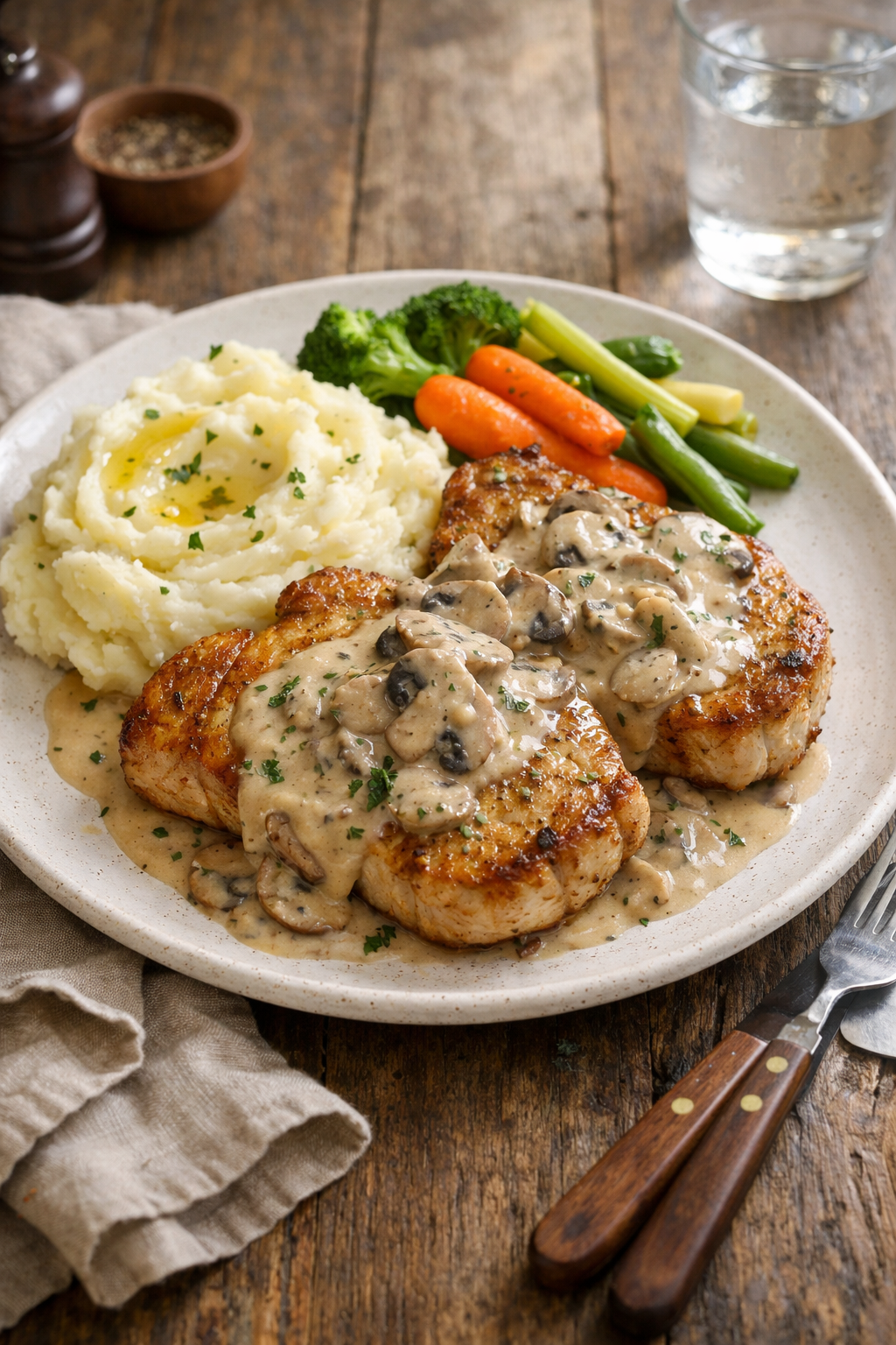 Oven-Baked Pork with Creamy Mushroom Sauce