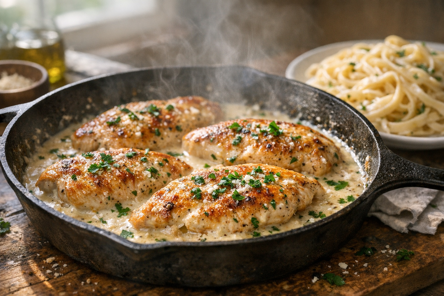 Skillet Chicken with Creamy Parmesan Sauce