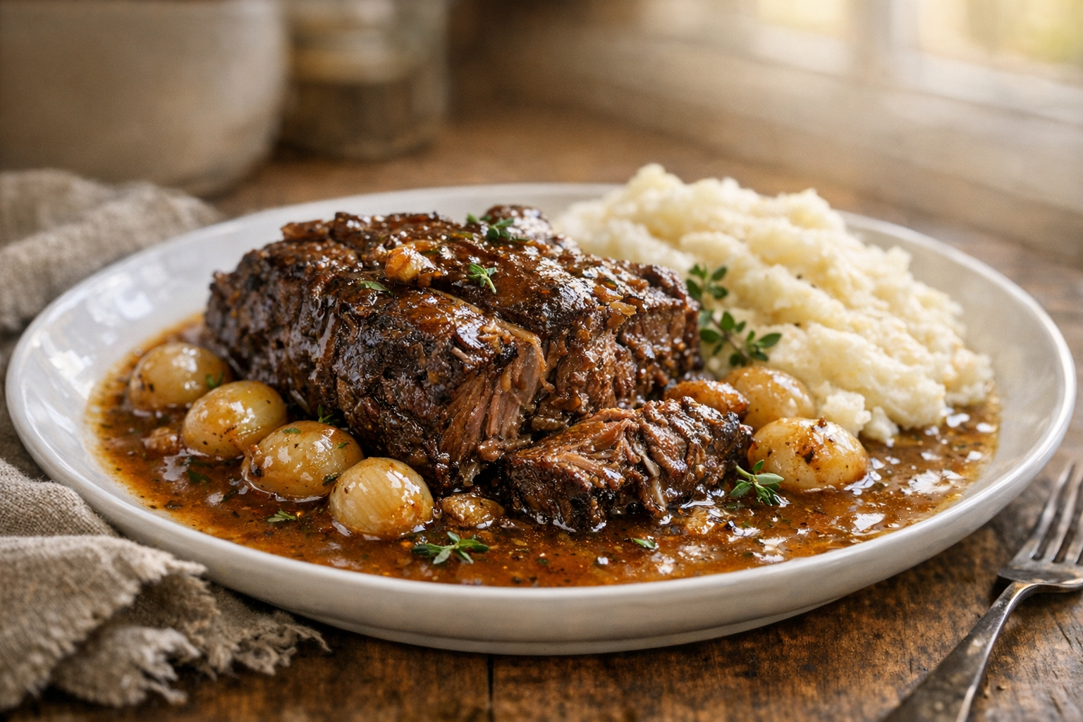 Garlic Braised Beef with Pearl Onions & Thyme