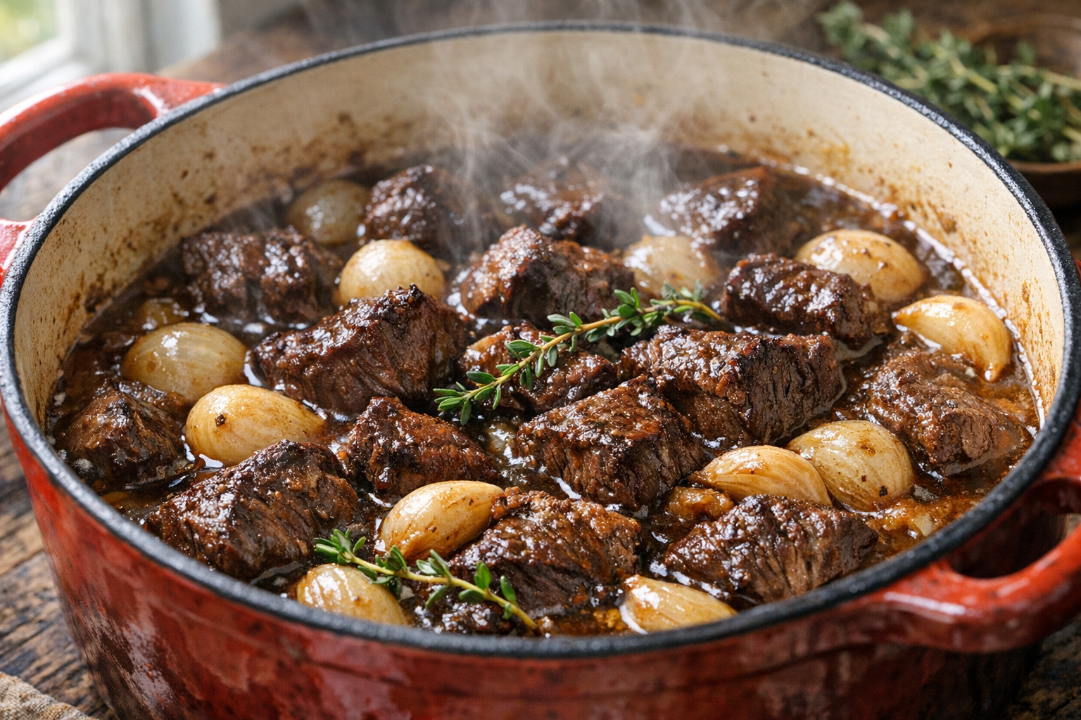 Garlic Braised Beef with Pearl Onions & Thyme