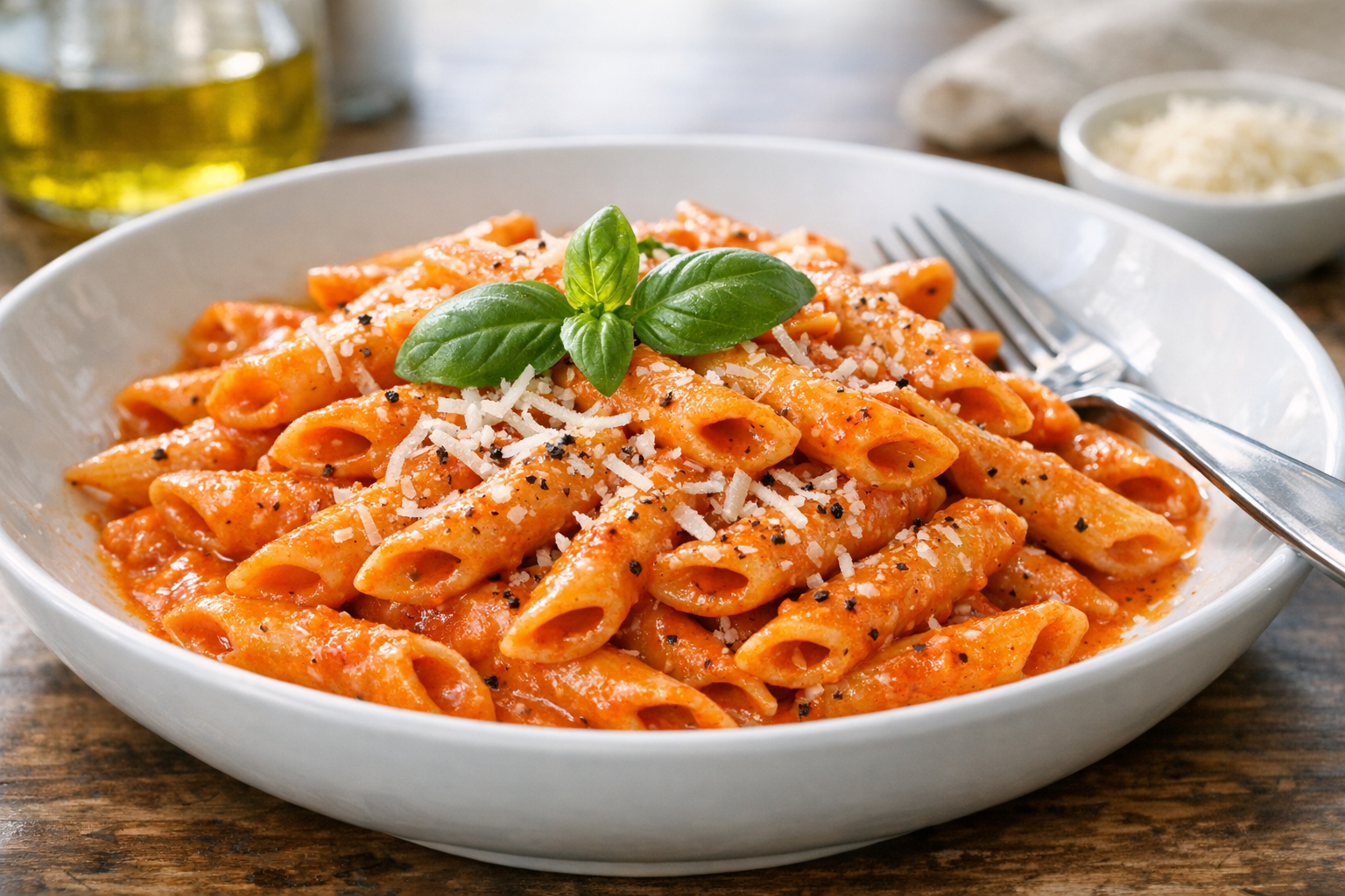 Creamy Roasted Red Pepper Pasta with Basil
