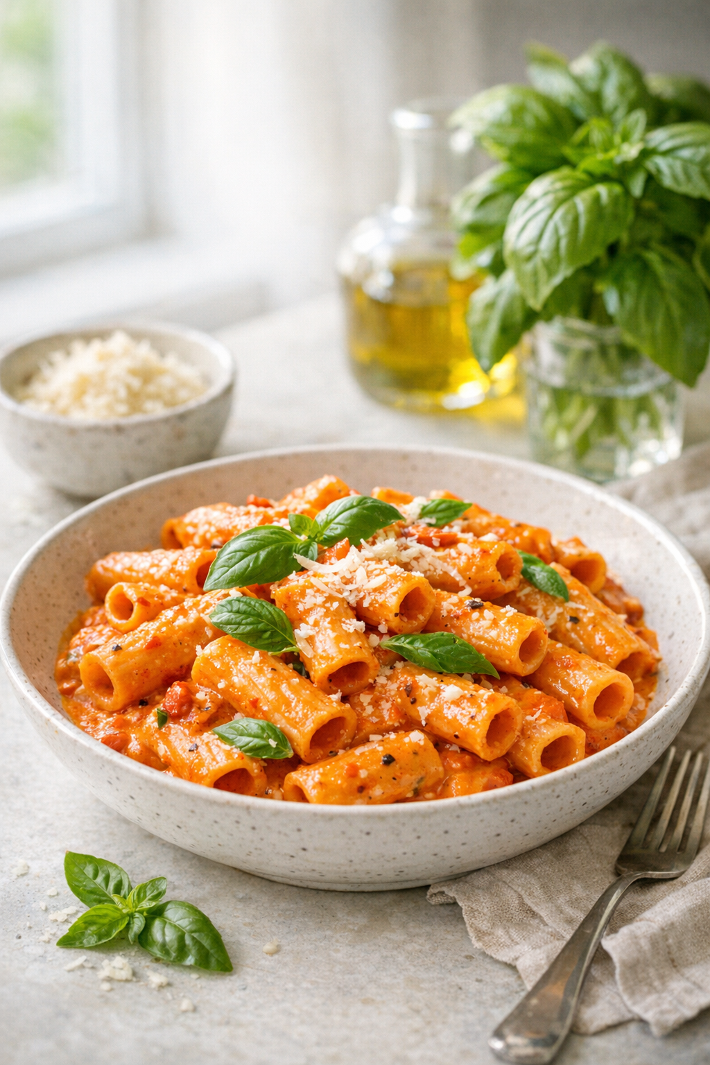 Creamy Roasted Red Pepper Pasta with Basil
