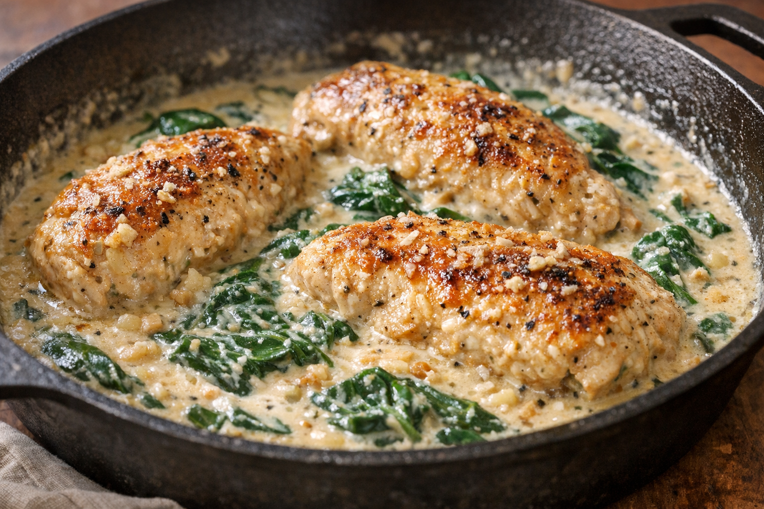 Creamy Skillet Chicken with Spinach & Parmesan