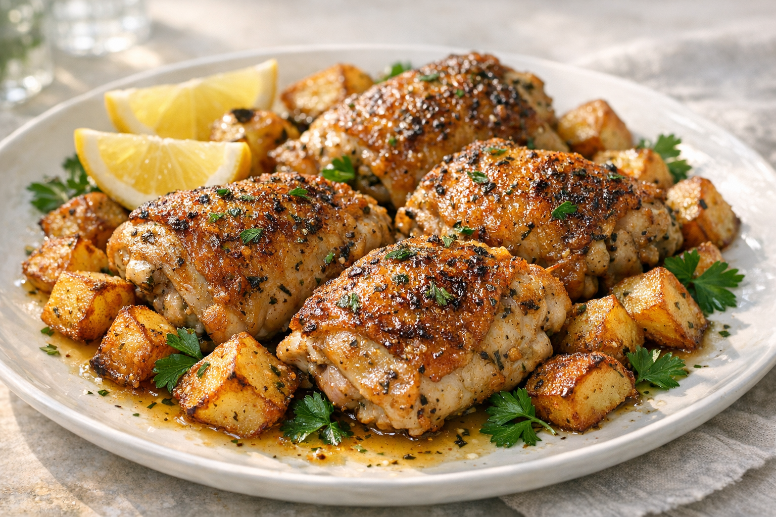 Herb-Roasted Chicken Thighs with Crispy Potatoes