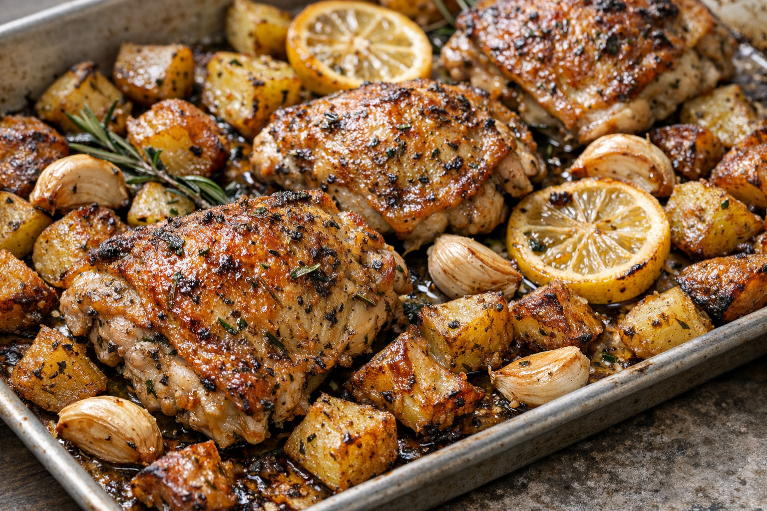 Herb-Roasted Chicken Thighs with Crispy Potatoes